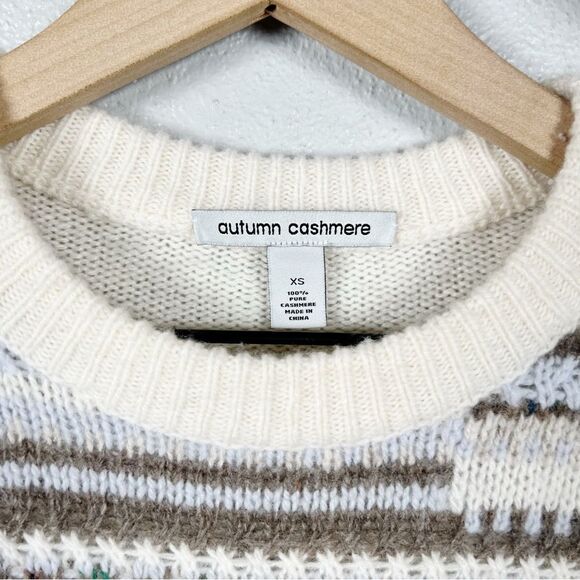 Autumn Cashmere Broken Stitch Cashmere Neutral Stripe Ruffle Sweater Size XS - Picture 5 of 7